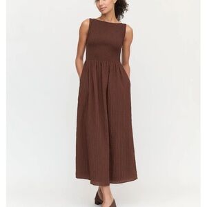 Hill House Cosima Maxi Dress in Chocolate Tonal Seersucker